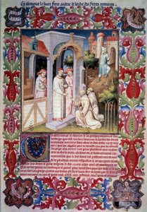 Papež Jan XXII. pověřil Odorika z Pordenone (františkána) posláním evangelizovat zámořské moře. Muži vedoucí koroptve do Trabzonu. Zbraně a emblém Jean bez obav. Zbraně Jean de Berry. Miniatura v „“ itineráriu. Kniha zázraků", od Unknown artist