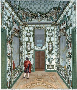 Porcelánový salon královského paláce v Madridu. 18. století rytina. Paříž, dekorativní umění od Unknown artist