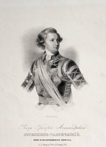 Portrét Grigorije Alexandroviče Potěmkina nebo Potiomkina (princ Grigorij Alexandrovič Potěmkin-Tavricheski (Potěmkin Tavricheski) (1739-1791), ruský voják a vládní muž - rytina z konce 18. od Unknown artist