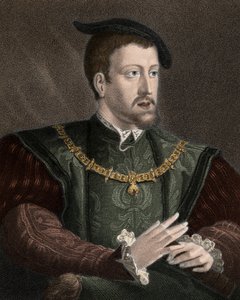 Portrét císaře Karla V. (1500-1558) s náhrdelníkem Řádu zlatého rouna - Karel V. (1500-1558) s řetězem Řádu zlatého rouna na krku - rytina - 19. stol. od Unknown artist