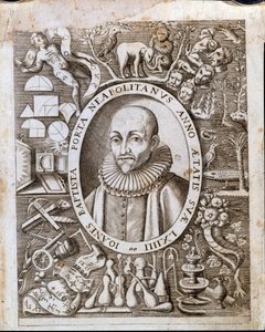 Portrét Giambattisty (Jan Křtitel, Jan Křtitel) della Porta (1535 - 1615) na průčelí „Magiae Naturalis““. 17. století. od Unknown artist
