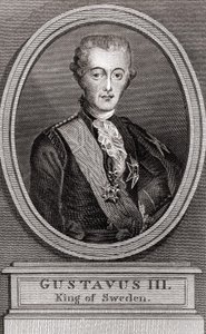 Portrét Gustava III. (1746-1792), švédského krále v letech 1771 až 1792, rytina z roku 1787 „Sbírka vojáků včerejška““ od Unknown artist