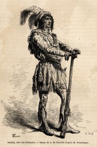 Portrét Osceoly (1804-1838), vůdce seminoles, v čele indického odporu proti Spojeným státům během války na Floridě (1835-1842). Rytina k ilustraci příběhu čtyři měsíce na Floridě, od Achille Pousselgue v letech 1851-1852, vyd. od Unknown artist