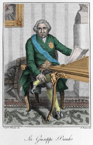 Portrét sira Josepha Bankse (1743-1820), anglického průzkumníka a přírodovědce. Barevné gravírování od Unknown artist