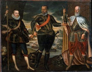 Portréty Marcantonia Colonny, prince Jana Rakouského a dóžete Sebastiana Veniera,. Vítězové bitvy u Lepanta, kolem roku 1571 (malba) od Unknown artist
