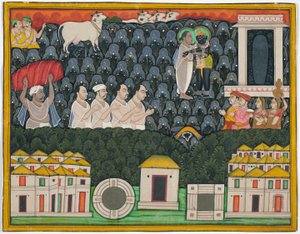 Pratham Milan, Šrínathdží se zjevuje Vallabhačárjovi na hoře Góvardhan. od Unknown artist