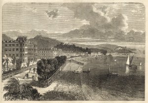 Promenade des Anglais v Nice v roce 1866 - The Promenade des Anglais v roce 1866 - rytina od Unknown artist