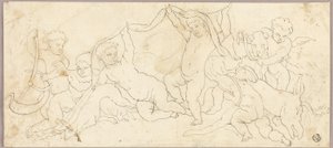 Putti ve hře s jelenem a psem od Unknown artist