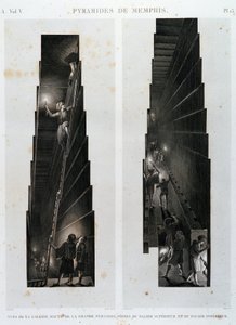 Pyramidy v Memphisu: pohled na horní galerii Velké pyramidy, převzato z horního a spodního ložiska - v „“ Popis Egypta“, Imperial Editions od Unknown artist
