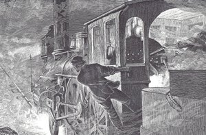 Železniční strojvedoucí, konec 19. století (dřevoryt) od Unknown artist