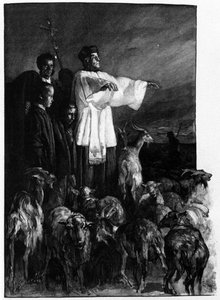 Náboženské obřady: Obřad exorcismu na náměstí během noci Nanebevstoupení Páně. Sicílie Rytina 19. století od Unknown artist