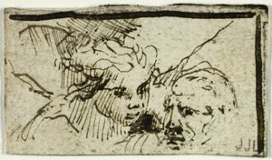 Rembrandtovo Obětování Izáka - hlavy Abraháma a anděla od Unknown artist