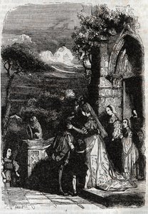 Renaud se vrací ke své rodině - rytina z roku 1851 z „“ Furious Roland““ od Unknown artist