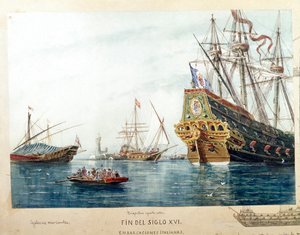 Reprezentace italských lodí, galer, brigantiny 16. století (Akvarel od Unknown artist