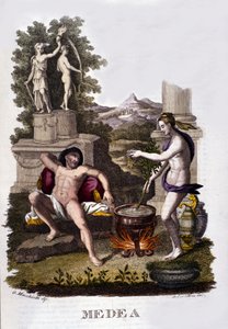 Reprezentace Médey připravující své kletby po cyklu Argonautů. Rytina 19. století. od Unknown artist