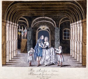 Reprezentace opery „Giulio Sabino“ od Giuseppe Sartiho (1729-1802) ve Vídni v roce 1785. Na scéně Caterina (Katharina) Cavalieri a kastrát Luigi Marchesi. Milán od Unknown artist