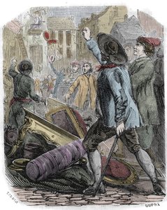 Mezi 26. a 29. dubnem 1789 došlo k nepokojům Reveillon – Francouzská revoluce: Aféra Reveillon – „“ Drancování výroby papintů Jean Baptiste de Reveillon le 28. dubna 1789““ Pařížské nepokoje vyplenily továrnu nacházející se v rue du Faubourg saint Antoine. od Unknown artist