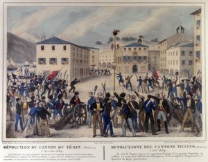 Revoluce kantonu Ticino ve Švýcarsku dne 5. prosince 1859. Rytina z 19. století. od Unknown artist