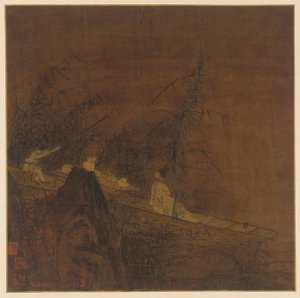 Říční scéna: loď mezi divokým bambusem od Unknown artist