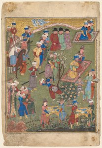 Královská recepce v krajině, levé folio z dvojitého frontispisu Shahnamy (Kniha králů) z Firdausi (perština, asi 940–1019 nebo 1025) od Unknown artist