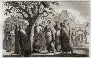 Royaumontská Bible, Nový zákon: Obrácení Zacheeho. Ježíš Kristus mluví se Zacheem na platanu. Ilustrace z roku 1811. od Unknown artist
