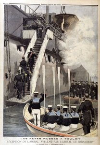 Ruské slavnosti v Toulonu: Přijetí admirála Avellana admirálem de Boissoudy na palubě lodi Formidable v „The Petity Journal“ z 21. října od Unknown artist