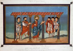 Svatý Pavel hlásající evangelium – z bible napsané pro krále Karla Plešatého v opatství svatého Martina z Tours, 9. století od Unknown artist