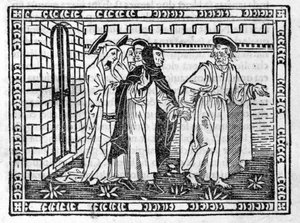 Svatý Petr vedený rukou Savonarolou (Jerome Savonarola) (1452 - 1498) - v „“ Compendium of Revelatione““, inkunábulu z 23.4.1496. od Unknown artist
