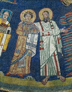 Saint Praxede (Prassede) a Saint Paul Detail. Anonymní mozaika kolem roku 830. Triumfální oblouk baziliky Santa Prassede, Řím od Unknown artist