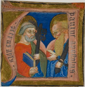 Svatí Petr a Pavel v historizující iniciále "N" ze sborníku od Unknown artist