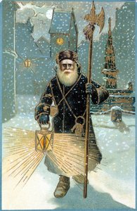Santa Claus v noci s lucernou. Pohlednice 19. století. od Unknown artist