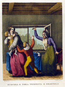 Rčení: "" Krásná matka a dcera, tempete a grele"". Ilustrace ze sbírky přísloví 18. století. od Unknown artist