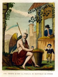 Rčení: "" S časem a slaměným okrajem nefle a žaludy"" (čas všechno zničí), Ilustrace ze sbírky přísloví. 19. století od Unknown artist