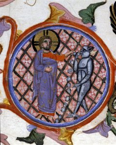 Scéna exorcismu. Miniatura ze 14. století. biblioteca Nazionale Braidense. Milán od Unknown artist