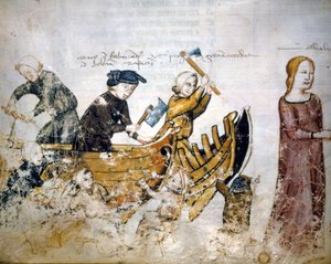 Scéna stavby lodí ve 13. století. od Unknown artist