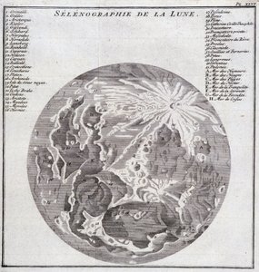 Selenografie Měsíce - v „“Historické cestě Jižní Ameriky provedené řádem španělského krále od Dona George Juana a Dona Antoina de Ulloa“, T.2, v C.A. Jombert, Librairie du Roi, Paříž od Unknown artist