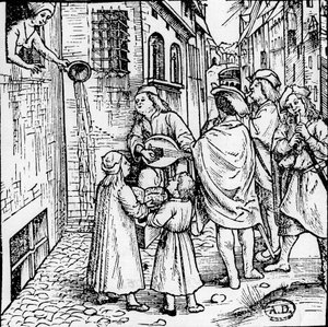 Studentská serenáda (hudebníci), Basilej, cca 1500 - rytina, Bibl. od Unknown artist