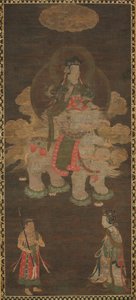 Šákjamuni triáda: Buddha navštěvovaný Manjushri a Samantabhadra (Bodhisattva se slonem) od Unknown artist