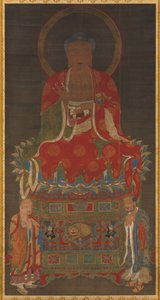 Triáda Šákjamuni: Buddha navštěvovaný Mandžušrí a Samantabhadrou od Unknown artist