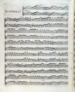 Noty pro flétnu v první symfonii Sei sinfonie a piu strumenti op. 5 od Francoise Josepha Gosseca od Unknown artist