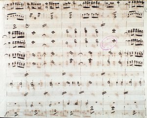 Notová stránka pro první housle v úvodu Mithridate, King of Pont, opera Mozart (1770) od Unknown artist