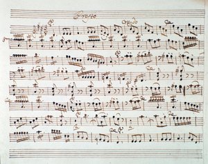 Notová stránka pro první housle v úvodu Mithridate, King of Pont, opera Mozart (1770) od Unknown artist