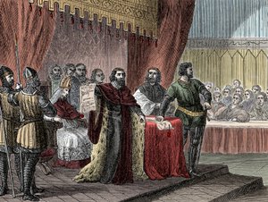 Podpis ""Velké charty"" králem Johnem Sans Terre (1167-1216) (""Magna Carta") Runnymedovi dne 15. června 1215" od Unknown artist