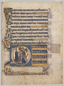 Jednolist vyříznutý ze žaltáře: Počáteční D[ominus illuminatio mea] se Samuelem Anointingem Davidem od Unknown artist