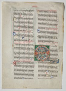 Jeden list z Decretum od Gratiana: Zdobená iniciála Q[uidam Habens Filium Obtulit] a čtyřnásobná arkáda s konkordancí řeckých a latinských abeced od Unknown artist