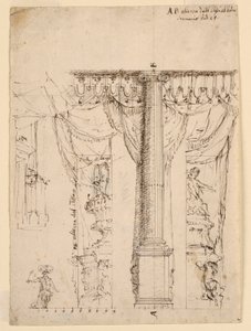 Náčrt tří bočních křídel s částí rámu Proscenium od Unknown artist