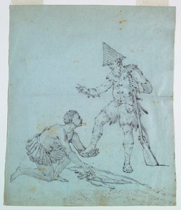 Náčrt pro potisk bavlny: Robinson Crusoe od Unknown artist