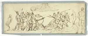 Sketch of Battle Scene (recto); Fregata (na druhou stranu) od Unknown artist