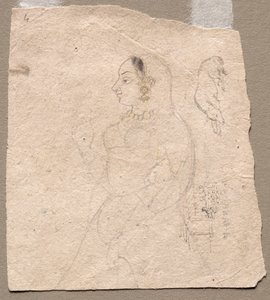 Na rubu skica ženy se slonem a dalšími zvířaty od Unknown artist