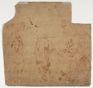 Náčrtky koní a jezdců (recto) od Unknown artist